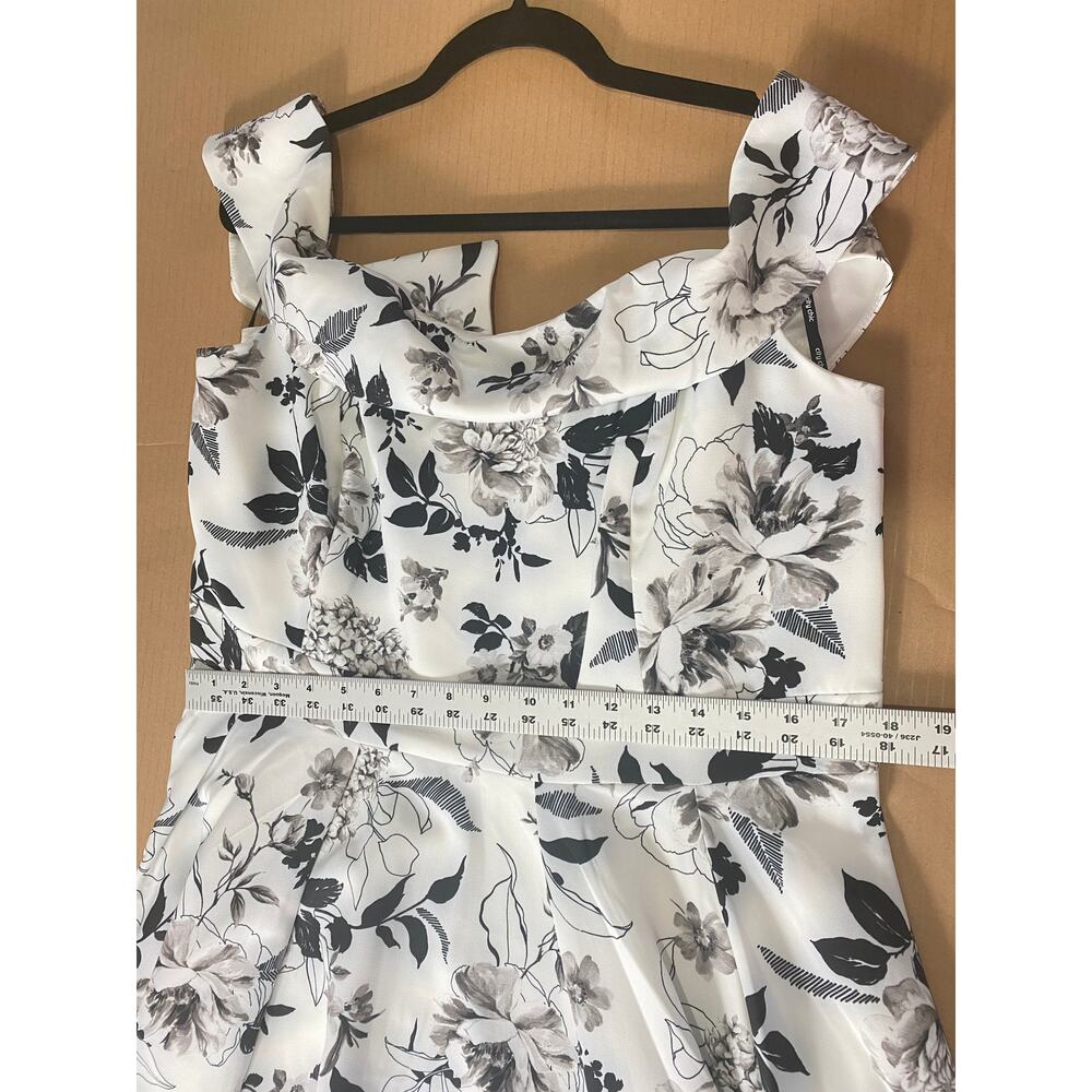 CITY CHIC DRESS 18 FLORAL BLACK WHITE FLOURISH MIDI OFF SHOULDER RUFFLED - Picture 13 of 14